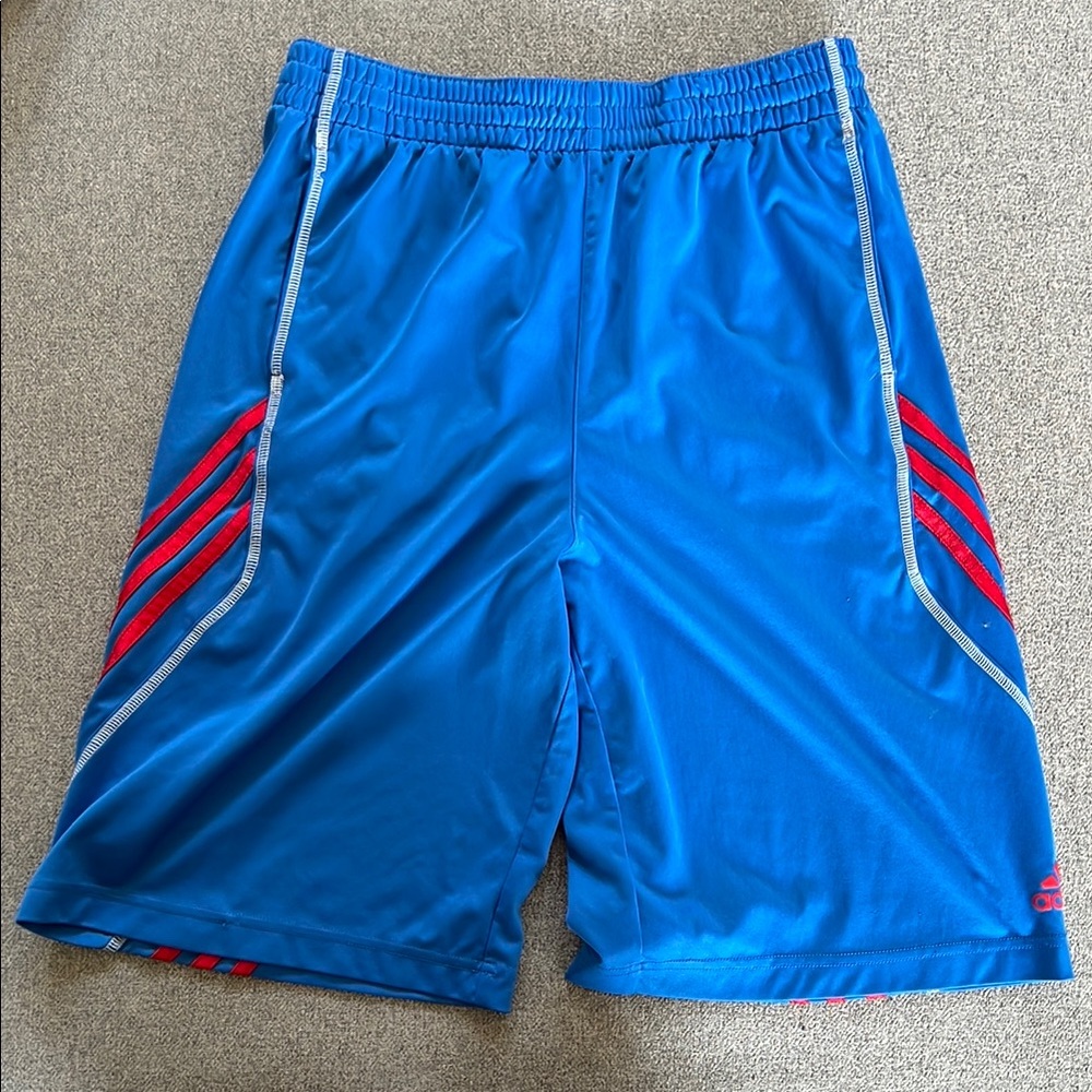 Adidas Blue and Red Athletic Shorts Moisture-Wicking Performance